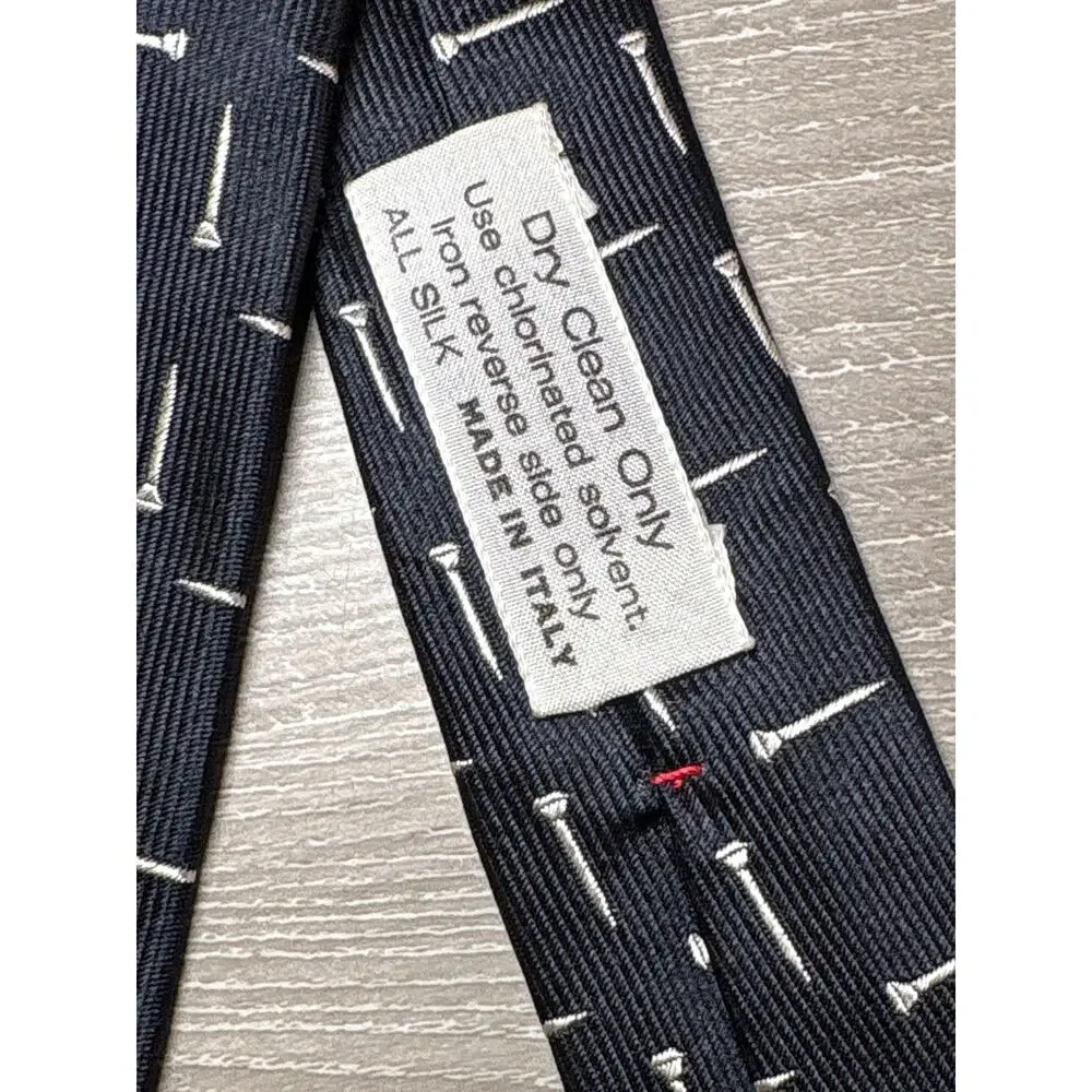 Vintage Neiman Marcus 100% Silk Tie- Black White Repeating Tee Design Tie- Italy